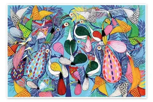A flock of birds with butterflies de Allyys Tanzania Art & Licensing
