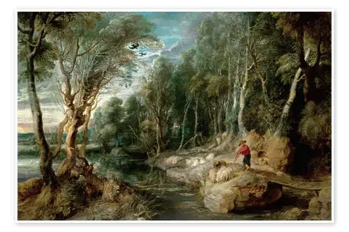 A Shepherd with his Flock in a Woody landscape de Peter Paul Rubens Master Collection