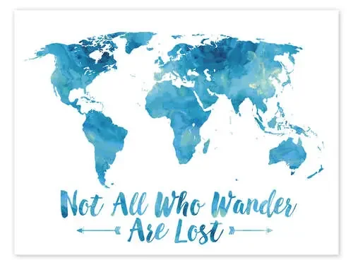 Acuarela azul del mapa del mundo de Mod Pop Deco
