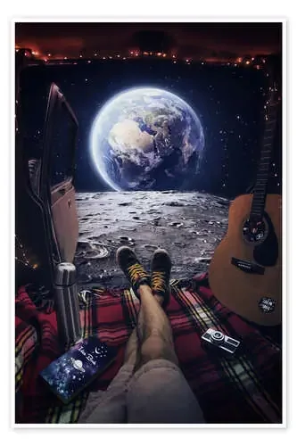 Admirar la tierra en una furgoneta en la luna de Gen Z