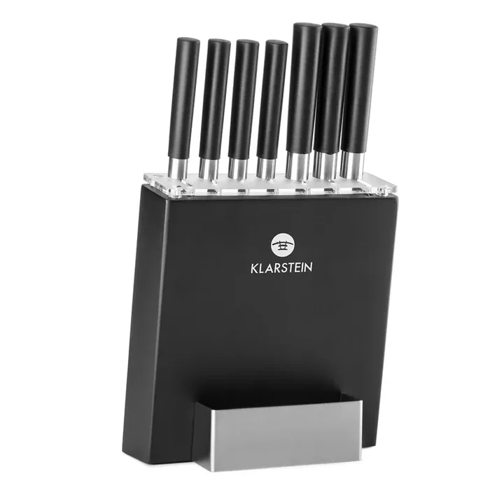 Affare Kitano 8 piezas Juego de cuchillos con hojas de precisión en taco | hojas de acero | 7 cuchillos | noble bloque de madera | diseño japonés Negro