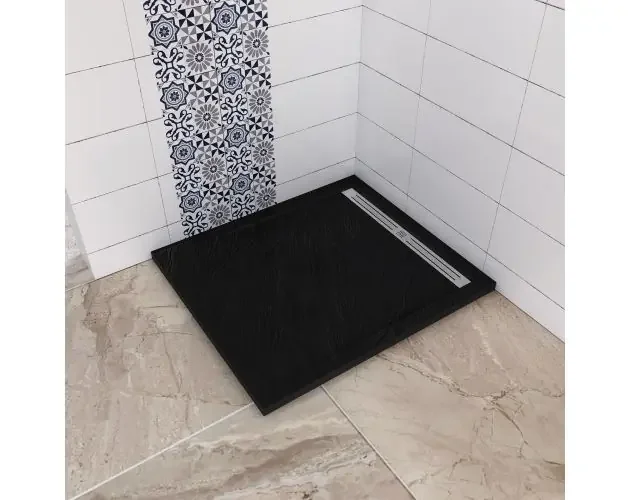 Aica plato de ducha negro 100x100x3cm,piedra artificial,juego de desagüe | Brico Depôt Offerta Speciale