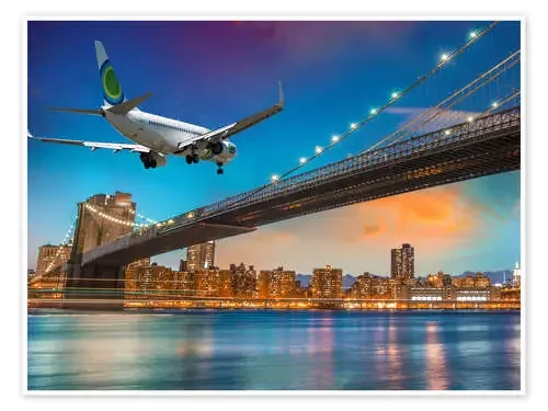 Aircraft flying over Brooklyn Bridge in New York Editors Choice