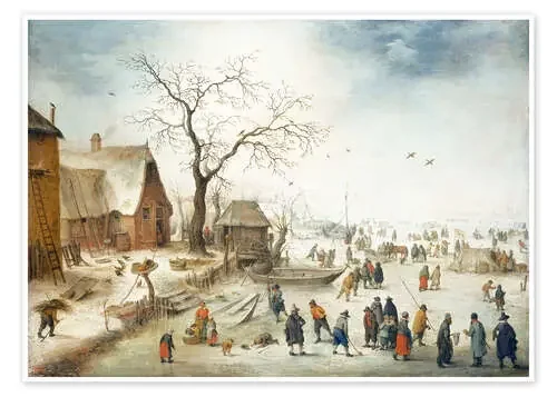Aldea en invierno con granjeros en el hielo de Jan Brueghel d.J. Master Collection