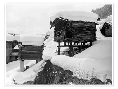 Alpine Huts in the Snow de Vintage Ski Collection akg-images