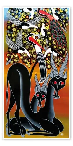 Antelope with Colourful Flock of Birds de Iddi Tanzania Art & Licensing