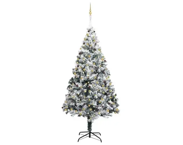 Artigianale vidaXL árbol de navidad con luces LEDs, bolas y nieve verde 300 cm | Brico Depôt