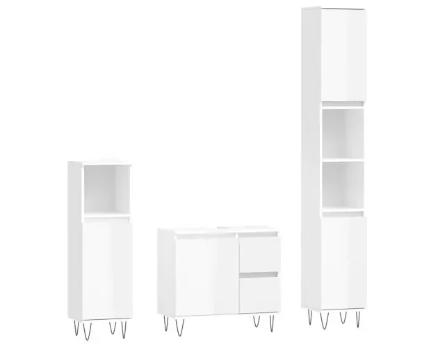 Artigianale vidaXL set muebles de baño 3 piezas madera contrachapada blanco brillo | Brico Depôt