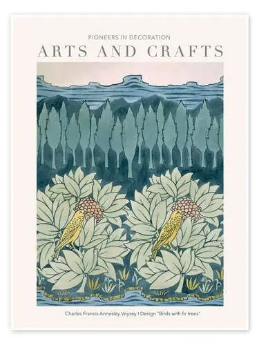 Arts and Crafts – Birds With Fir Trees I de Charles Francis Annesley Voysey Exhibition Posters
