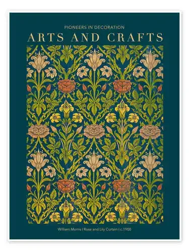 Arts and Crafts – Rose and Lily Curtain II de William Morris Exhibition Posters