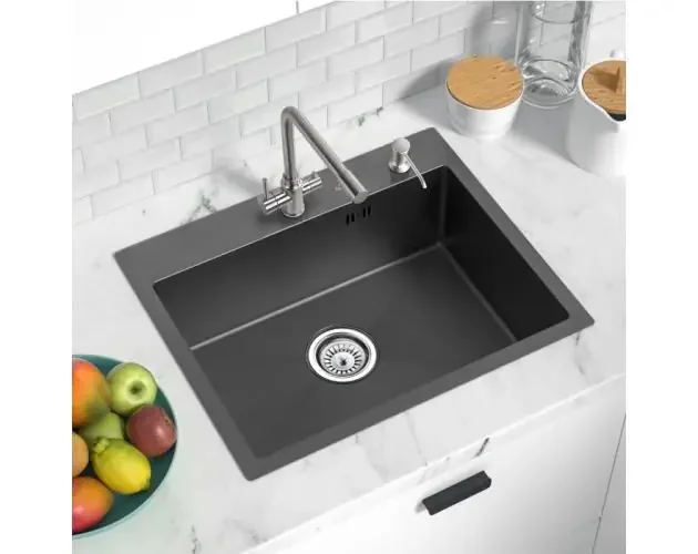 Auralum fregadero de cocina 1 seno 55x45x18,5 cm fregadero negro de acero i | Brico Depôt Quantità Limitata