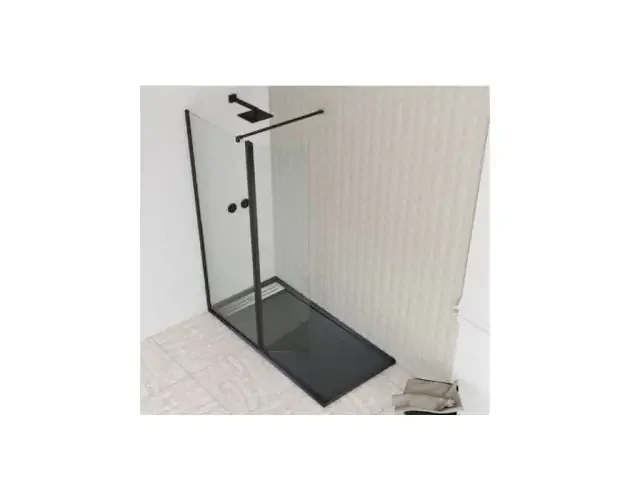 Autentico Mampara fija 80cm. + abatible de 40cm. Perfil negro con antical. | Brico Depôt
