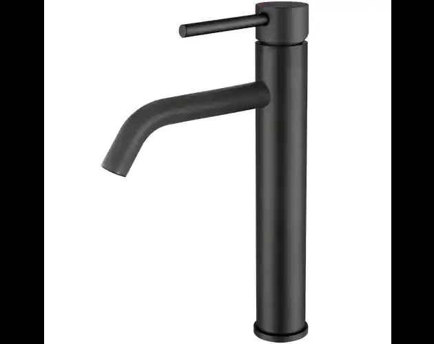Autentico Valaz grifo de lavabo alto pica negro mate apertura agua fría redondo | Brico Depôt