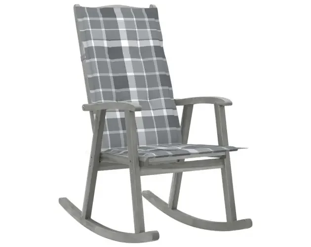 Autentico vidaXL silla mecedora con cojines madera maciza de acacia gris | Brico Depôt