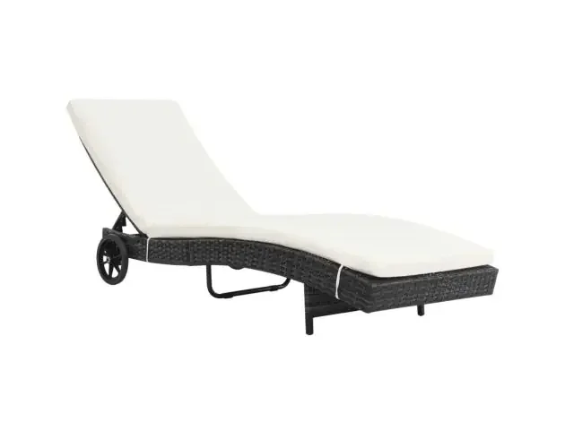 Autentico vidaXL tumbona con ruedas y cojín ratán sintético negro | Brico Depôt
