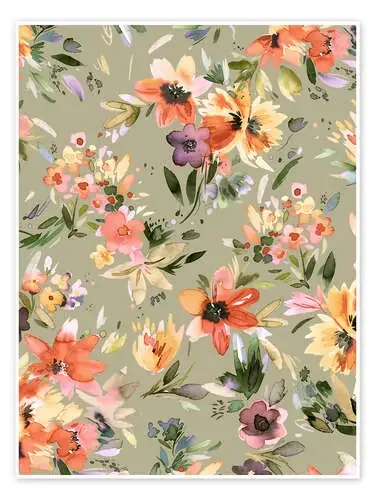 Autumn flowers in sage green de Ninola Design