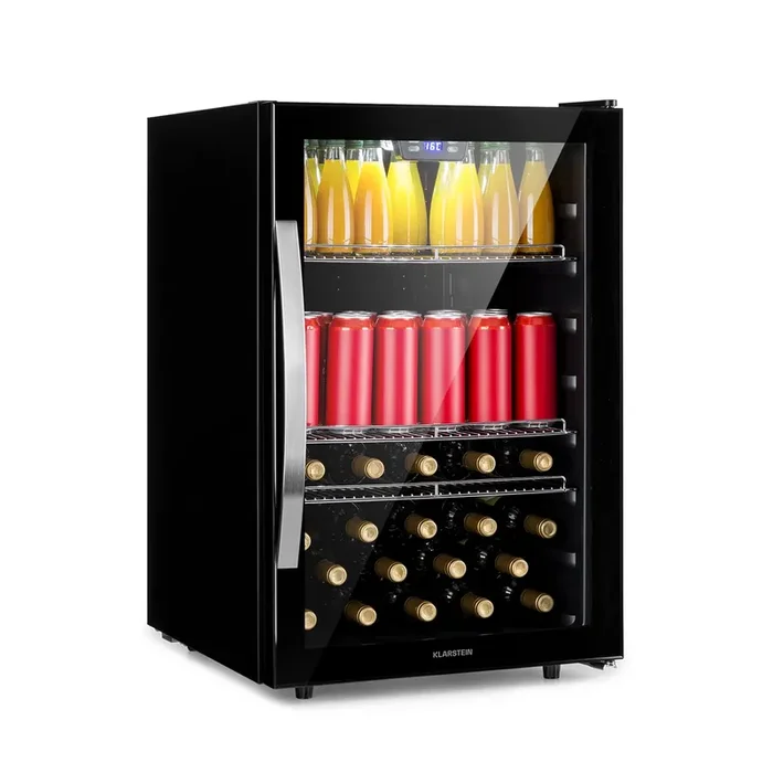 Beersafe 5XL frigorífico nevera para bebidas | Volumen: 148 litros | 3 estantes metálicos | Temperatura interior regulable de 0 a 20 °C | Puerta de cristal de doble aislamiento | de pie | LED | Acero Di Marca