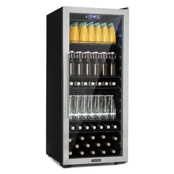 Beersafe 7XL frigorífico nevera para bebidas | Volumen: 242 litros | 5 estantes metálicos | Temperatura interior regulable de 1 a 20 °C | Cristal de doble aislamiento | De pie | LED | Acero inoxidable Fatto A Mano