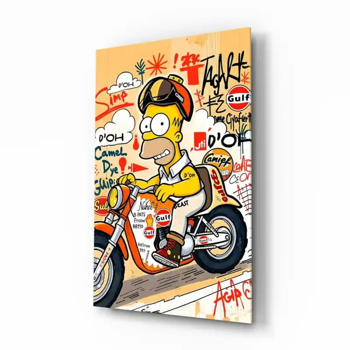 Biker Homer Gulf Style Glass Wall Art Designer Collection – 28.5 » X 18 «