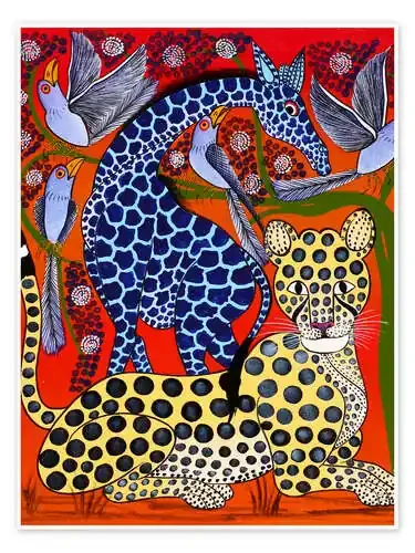 Blue Giraffe with cheetah de Omary Tanzania Art & Licensing