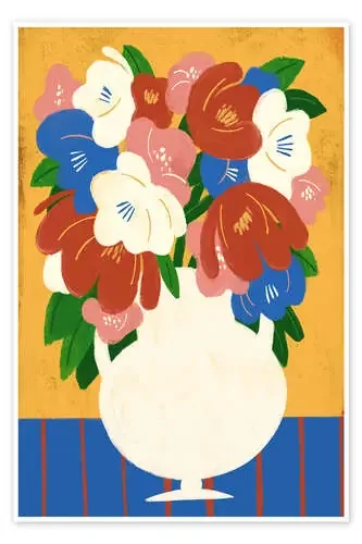 Brightly Coloured Flower Vase on a Yellow Background de Marco Marella