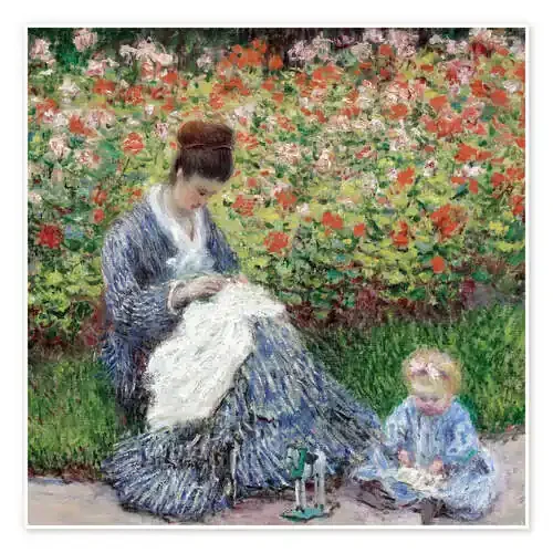 Camille Monet y un niño en el jardín de Claude Monet Master Collection