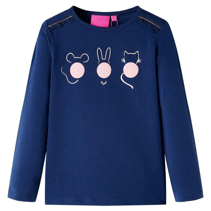 Camiseta infantil de manga larga azul marino 104 (30)