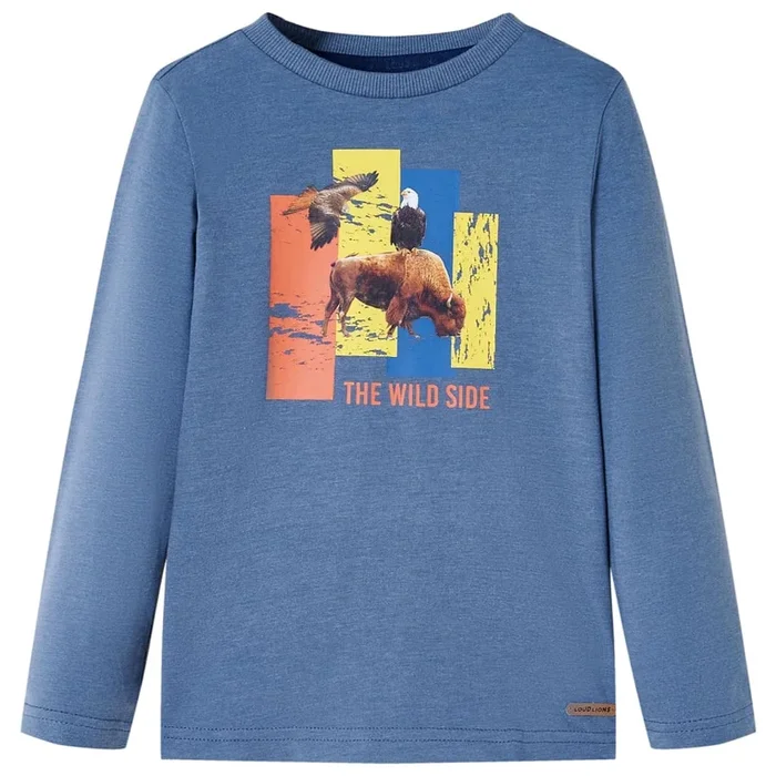 Camiseta infantil de manga larga azul mélange 140