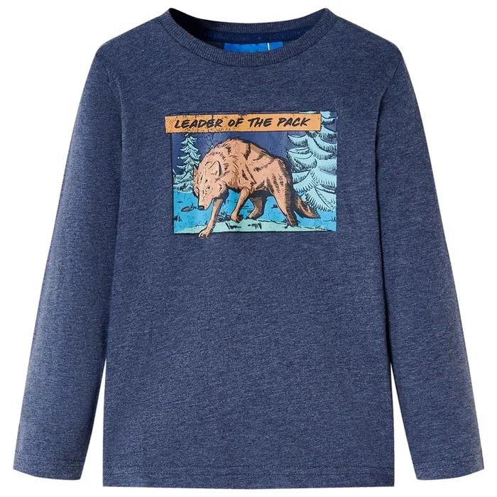 Camiseta infantil de manga larga azul oscuro melange 140