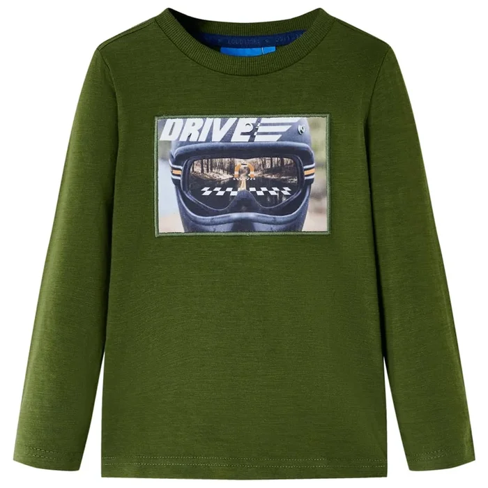 Camiseta infantil de manga larga caqui oscuro 92