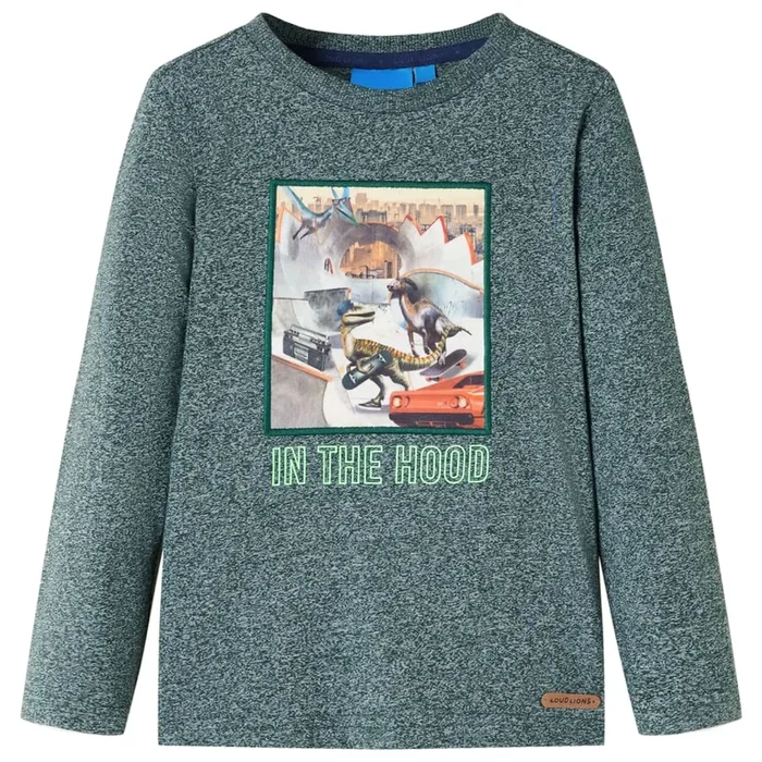 Camiseta infantil de manga larga verde oscuro mélange 92