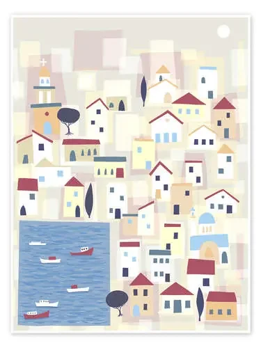 Casas coloridas en la isla Chalki de Nic Squirrell
