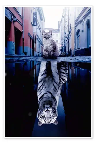 Cat With Tiger Reflection in Water de Gen Z