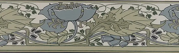 cenefa de papel pintado flores vintage en estilo art nouveau verde de Duro – 661092