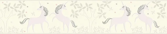 cenefa de papel pintado unicornios beige crema claro y morado claro de A.S. Création – AS-369902