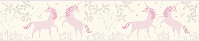 cenefa de papel pintado unicornios color arena y rosa lila de A.S. Création – AS-369901