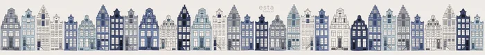 cenefa de papel pintado XXL casas de amsterdam azul de ESTAhome – 157713