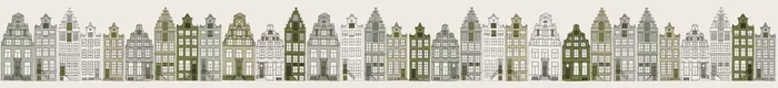 cenefa de papel pintado XXL casas de amsterdam verde militar de ESTAhome – 157715