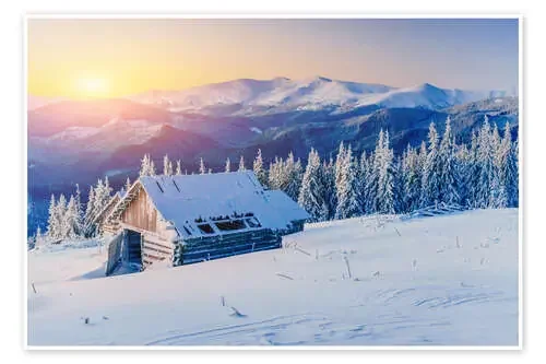 Choza en la nieve al atardecer Editors Choice