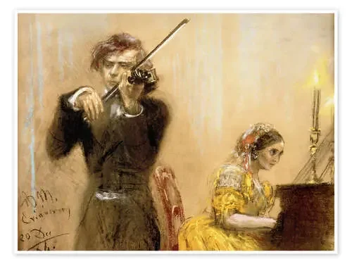 Clara Schumann and Joseph Joachim playing music de Adolph von Menzel akg-images