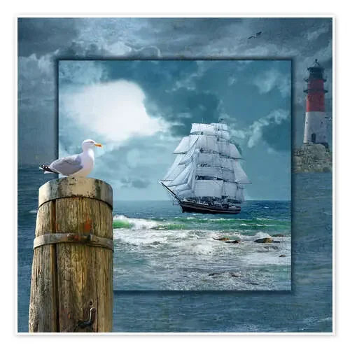 Collage con velero de Monika Jüngling