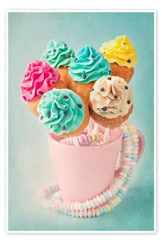 Colorful cupcake pops on blue background de Elena Schweitzer