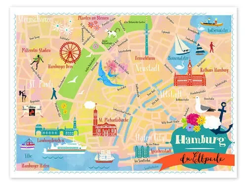 Colorido mapa de la ciudad de Hamburgo de Taika Tori