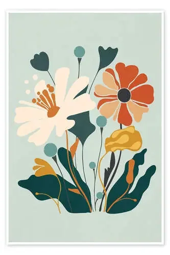 Colourful Flowers on Light Blue de Olga Telnova