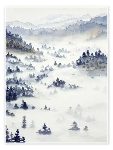Coniferous forest in mist during a cold winter morning de Natalie Bruns