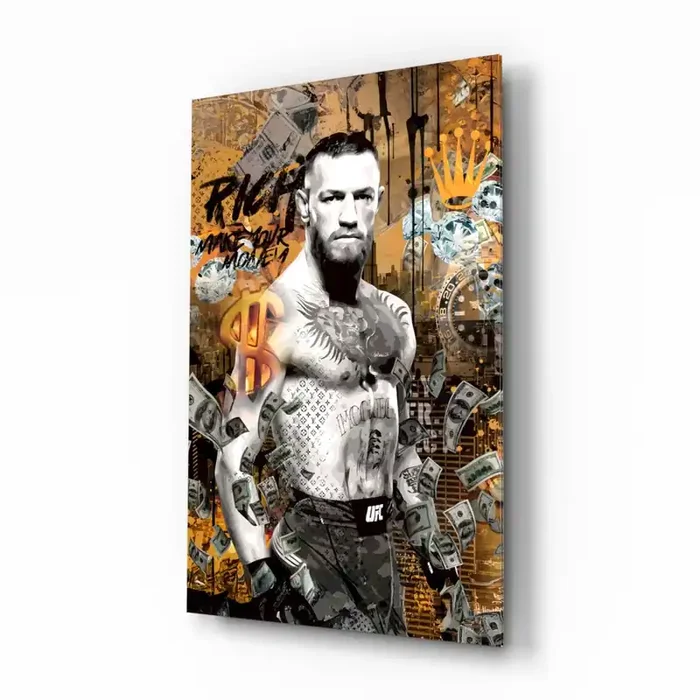 Conor McGregor Riches and Glory Glass Wall Art Designer Collection – 28.5 » X 18 «