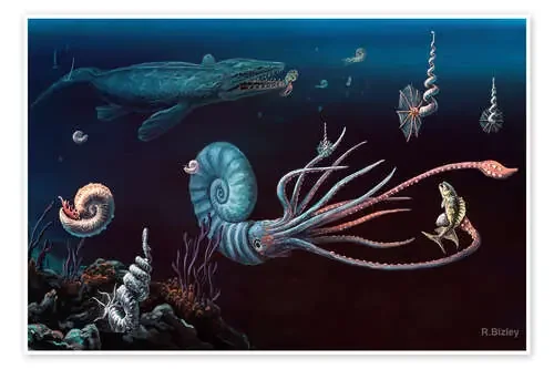 Cretaceous marine animals, artwork de Richard Bizley Science Photo Library