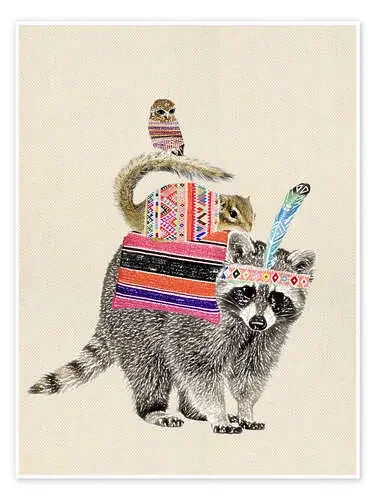 CSracCoonWaschbär mit Eule und Eichhörnchen de GreenNest