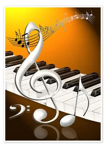 dancing notes with clef and piano keyboard de Kalle60