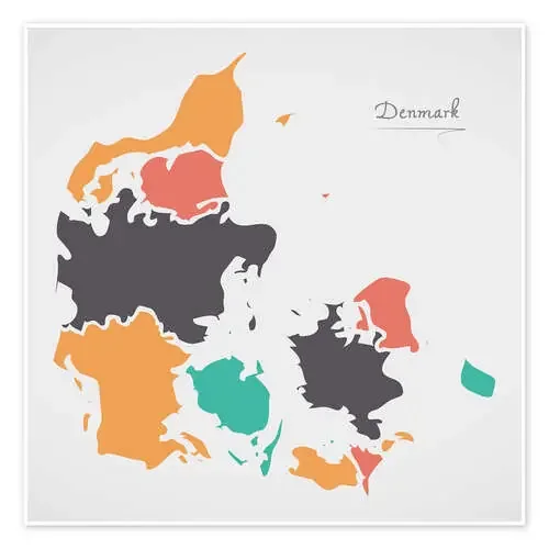 Denmark map modern abstract with round shapes de Ingo Menhard